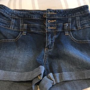 High waisted denim cuffed shorts